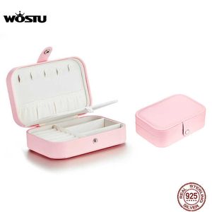 WOSTU Pink PU Leather Jewelry Box Multi-function Storage Box Earrings Ring Display Case Storage Box Cage Only 211014