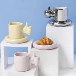 Tassen Kreative Keramiktasse Niedliche Farbe Daumen Toller Fußspaß Cartoon Tasse Mit Scheibe Frühstück Milch Kaffee Und Tassen