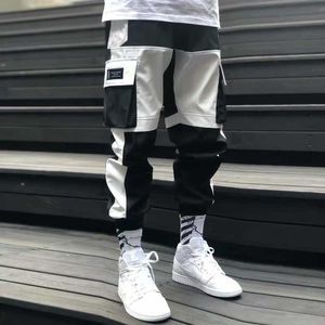 Calça de harém masculino calças de carga de joggers preto streetwear branco de bolso de bolso masculino de hip hop harajuku calças de moda x0615