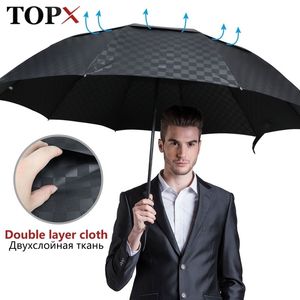 144cm Dupla camada grande chuva escura grade viagem guarda-chuva 3dferning windproof para homens mulheres guarda-chuvas 210320