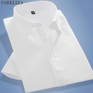 Мужская тонкая подходит с коротким рукавом платья рубашки бренда мужская работа повседневная бизнес формальная одежда офисная рабочая рубашка 5XL белая рубашка 210522