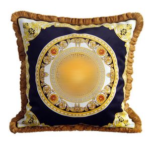 Luxury pillow case designer Signage classic pattern Double-sided printing tassel edge pillowcase throw cushion cover 50*50cm for home Christmas decorative gift