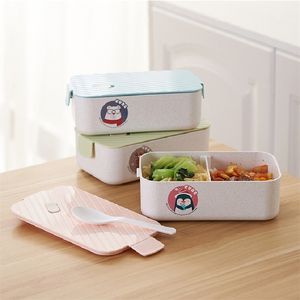 Matbehållare Lunchbox Bento Cartoon Office 1000 / 1300ml Studentvete Fiber Läcktät Arbetare Rektangulär Förseglad 210423