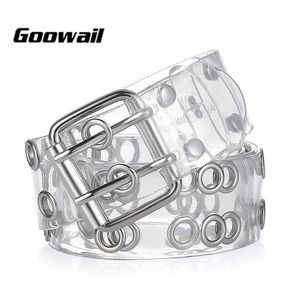 Goowail 2021 Pvc Transparentes Material Zweireihige Ösen Mode Gürtel für Frauen Doppel Pin Schnalle Damen Zubehör Q0624