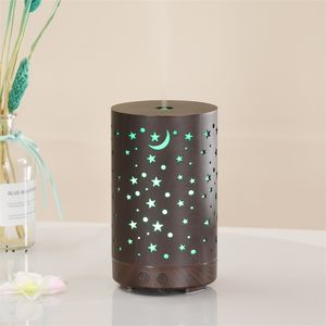 200ML Ultrasonic Air Humidifier Hollow-out aromatherapy USB Wood Grain Aroma Essential Oil Diffuser with 7Colors LED Light by sea RRE11205