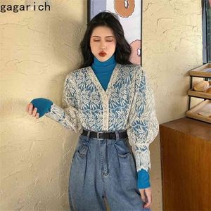 Gagarich elegante lace blusa mulheres estilo ocidental camisa mulheres manga longa base mola nova moda solta chiffon tops 210323