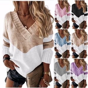 20 Colors Womens Sweaters Ladies Sexy Sweater Women V-neck Lace Pullover Long Sleeve Solid White Jumper Warm Winter Autumn