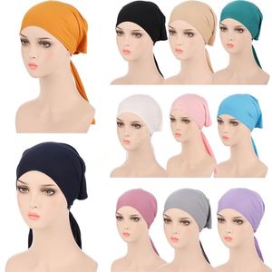 Donne musulmane Underscarf Hijab Bonnet Cap Fascia Morbida Solid Stretch Foulard Copricapo islamico Turbante femminile Berretti Skullies