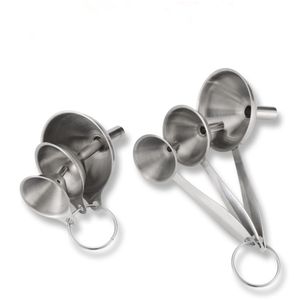 3in1 Stainless Steel Funnels Set 3 Hoppers Short/long Handle Utensil Wine Beans Refilling Accessory Tool Liquid Oil Kitchen Cooking Gadget