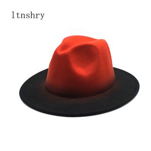 Fedora Hat Women Felted Hats男性グラデーションカラーワイドブルムブルーデザイン高級カジュアルメンズFedorasジャズキャップ秋冬