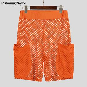 Fashion Men Mesh Shorts See Through Casual Solid Color Pockets Party Nightclub Shorts Streetwear Sexy Men Bottoms S-5XL INCERUN H1206