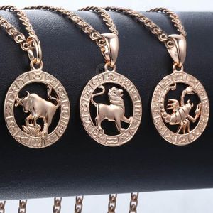 Anhänger Halsketten Trendmax 12 Tierkreiszeichen Konstellationen Anhänger für Frauen Männer 585 Rose Gold Männliche Schmuck Mode Geburtstagsgeschenke GPM16