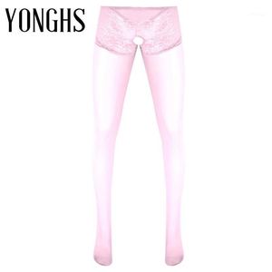 Wholesale sexy open crotch stockings for sale - Group buy Erotic Crotchless Pants For Sexy Gay Men Lingerie Open Crotch Thin Footed Tights Stockings Lace Patchwork Glossy Sissy Nightwear Women s Pan