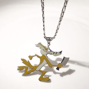 Färg 2 '' Juggalo Wolf Coyote Pendant Charms Halsband Rostfritt Stål ICP Hip-Hop Chain 24 tum för Mens Presenter