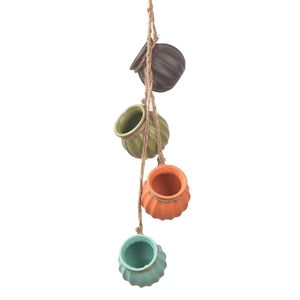 Vasi H051 Appeso Pentole succulente Pentole di ceramica multicolore Pentole in ceramica Parete o soffitto con corda di iuta per pianta