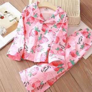 Autumn Spring Long Sleeve Cotton Sleepwear Suit 2pcs Children Clothing Pijamas Tops+Pants Kids Baby Girls Pajamas Sets 210701