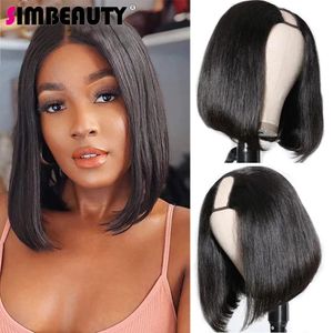 Glueless Natural Straight Bob 100 ٪ Human Hair U Part Part Middle Part 250ddensity 4C Remy 4B Full Machine Half Wig