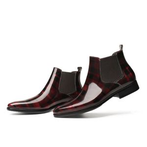 أزياء رمادي / النبيذ الأحمر رجل اللباس أحذية جلد طبيعي الأحذية الذكور الكاحل الأحذية