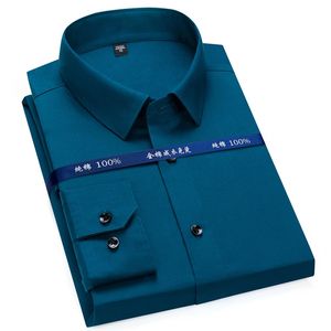 最高品質ノーアイロン100％コットンメンズドレスシャツ長袖レギュラーフィットビジネスオフィスファッションブラックストライプフォーマル210708