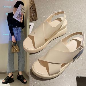 Sandalen Damen Sommer Korean Dicker Boden Hangabsatz Schuhe mit hohen Absätzen Kinder Magische Aufkleber Freizeit Fischmaul Sport