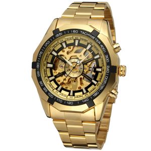 Forsining Men Watch Top Brand Luxury Men's Full Golden Mechanical Skeleton Watch Men Sport Watch Designer Fashion Casual Clock 210517
