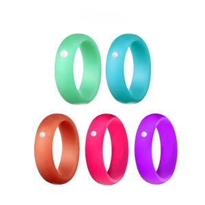 Fedi nuziali Set di anelli in silicone da donna da 5,7 mm con dito in gomma flessibile crossfit ipoallergenico in cristallo per regalo di gioielli