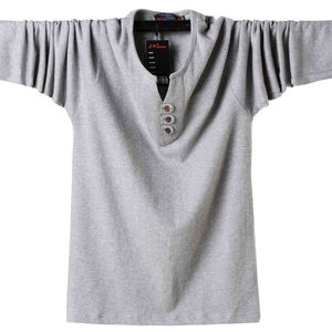 New Autumn Mens T-Shirts Fashion 2021 Slim Fit Długi Rękaw Bawełniany T Shirt Mężczyźni Przycisk Topy Casual męska Odzież Plus Rozmiar 5xl Y0322