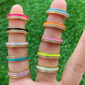 10Pcs cz crystal micro pave rainbow ringcolorful enamel ring jewelry Trendy 2021 Jewelry Gifts Party