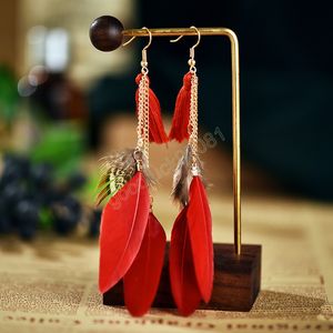 Women's White Feather Tassel Earrings Bohemian Fringed Ladies Indian Dangle Earrings Boho Summer Jewelry Accessories