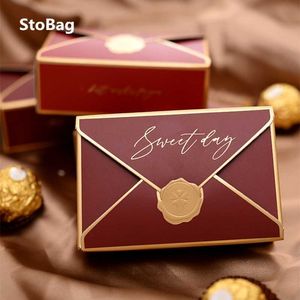 Stobag 10pcs /ロットスウィートデーピンク/赤/青/ワインチョコレートパッキングボックススモールキャンディクッキーデコレーションペーパーボックス210602
