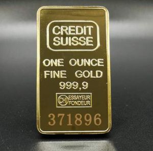 Non-Magnetyczny Credit Suisse Ingot 1 Oz Pozłacane Gold Bar Swiss Souvenir Monety z różnym serialowym laserem Numerującym rzemiosłem kolekcjonerskim