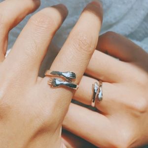 Simple Love Hug Couple Ring Korean Style Personality Niche Design Two Hands Hug Fashion Rings Jewelry Gift for Lovers