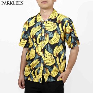 3D банановый забавный 3d печатает гавайская рубашка мужчины лето с коротким рукавом 5xL тропические рубашки алохи мужские праздники каникула одежда 210522