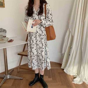 Kobiety Eleganckie Francuski Retro Sukienka Office Lady Floral Printing Długi Delikatny Chic Kobiet Moda Clothe 210525