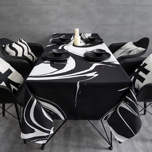 Zwart-wit waterdichte tafelkleed stof tafelkleed rechthoekige koffietafel bureau doek 733 r2