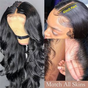 Body Wave HD Transparent Front Human Hair Wigs, Diva1 150% Densitet Brazilian 13x4 Osynlig Lace Frontal Wig Pre Plocked