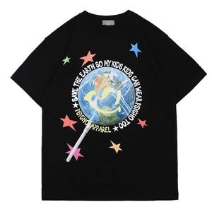 メンズTシャツ2021春夏の新しいファッションBR地球スローガンスタープリント男性と女性のカップル純粋な綿ラウンドネック緩い半袖