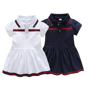 Baby Girls Striped платья новых 2021 детские дети с коротким рукавом платье детей сплошная летняя одежда девушка вышивка для 3M-24M