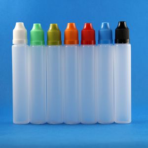 100 set/lotto 30 ml UNICORN Bottiglie contagocce in plastica a forma di penna lunga Tappo a prova di bambino Punta di ugello lunga e sottile di sicurezza per succhi liquidi Lozione Flusso Olio Sottoconfezione da 30 ml