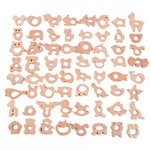 2021 Gratis DHL Beech Wooden Animal Elephant Shape Teethers Matkvalitet Baby Wood Ring Teether DIY Nursing Halsband Charms Pendant