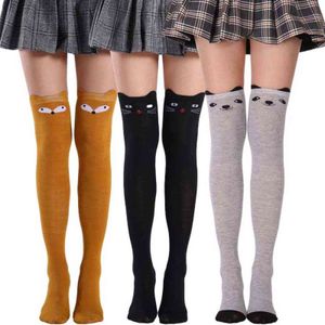 Cartoon Cat Thigh Stockings School Style Girl Stockings Cute Sweet Over The Knee Socks Cotton Y1119
