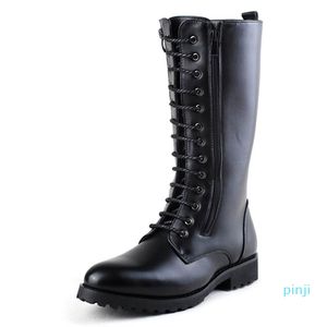 Мужчины Black Martin Boot мода зашнуровать ковбойские ботинки мотоцикла человека колено высокий ботинок двойной zip тенденция досуга обувь мужская ботас