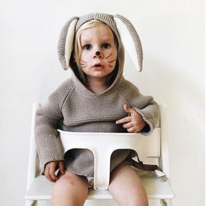春の秋の子供たちの綿のウサギのスタイルの長い耳のフード付きセーター男の子の女の子の赤ちゃんの秋のセーターニット服カーディガン210429