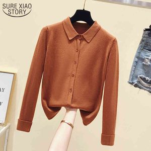 Loose Lazy Lapel Bottoming Shirt Vår Höst Polo Collar Stickad Cardigan Långärmad Single Breasted Women Sweater Coat 11181 210508