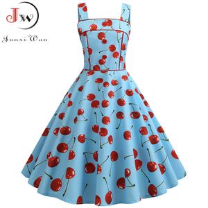 Sexy Drukuj Vintage Letnia Sukienka Kobiety Vestidos Robe Femme Pin Up Party Dress 50s Rockabilly Plus Size Casual Beach Dresses X0521