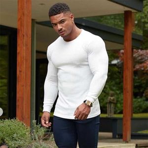 Wiosna Jesień Moda Sporty Swetry Mężczyźni Z Długim Rękawem Swetry Człowiek O-Neck Casual Slim Fit Sweter Siłownia Fitness Dzianie Tops 211008