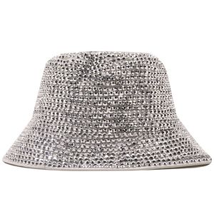 Luxury Diamond Bucket Hat Kvinnor Kvinnor Bling Sol Hattar Kvinnors Kepsar PU Bomull Växel Fiskare Fiske Cap Girls Streetwear Wholesale