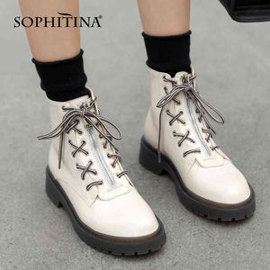 Sophitina kadın ayak bileği çizmeler çapraz dantel up moda tasarım bootie fermuar dekorasyon konfor tarzı kadın ayakkabı PO746 210513