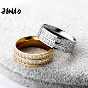 JINAO 2021 Two Rows Of Zircon High Quality Personality Iced Out AAA+ CZ Stainless Steel Ring Men Jewelry For Gift