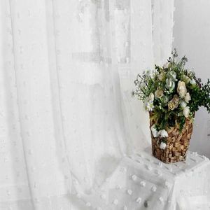 White Lace Curtains Sheer for Living Room Bedroom 3D Plush Point Tulle Curtain for Window Custom Panel for Kitchen Drape 210712